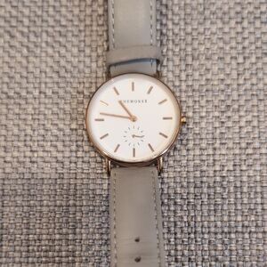 The Horse Grey Leather Strap Watch with White Dial and Gold Accents (Women's)